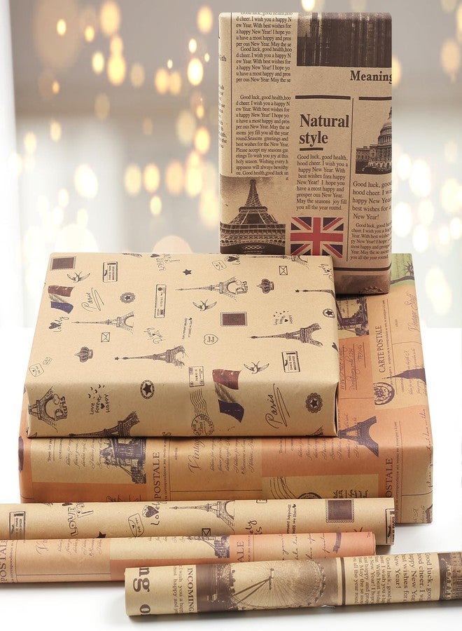 AirCool France Paris Eiffel Tower London Vintage Kraft Newspaper Traveller Wrapping Paper, Europe Gift Wrap 6 Sheets Folded Flat 20x28 inches per Sheet for Wedding, Birthday, Bridal Showers, Anniversary - Image 3